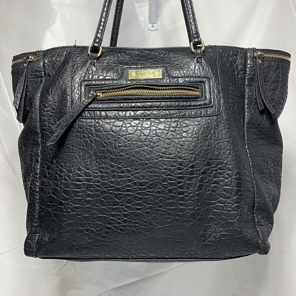 NICOLE By Nicole Miller Black Faux Debossed Leather Tote with Magnetic Snap - Picture 1 of 12